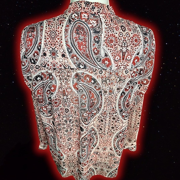 Alice + Olivia ‘Anabel’ Multicolor Burgundy Bohemian Paisley Pussybow Top Size S - Picture 12 of 16
